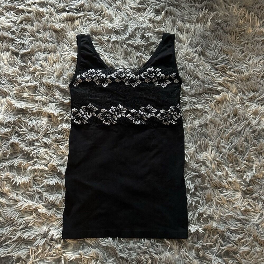 Rhonda Shear Lace‎ Tank Shapewear Shelf Bra Black White Womens Size Large L